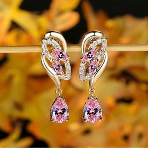 Pink Waterdrop Floral Earrings